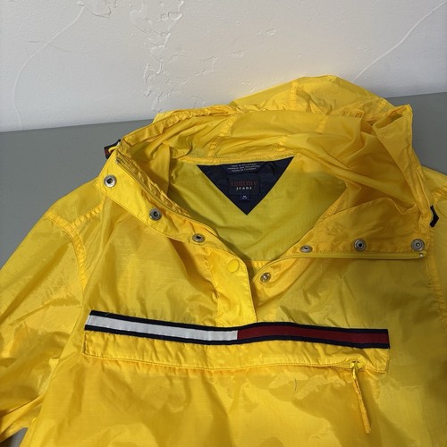Tommy Jeans Y2K Vintage 2000 Yellow Windbreaker Men's Medium Hood Rain 1/4 Zip - Picture 5 of 7