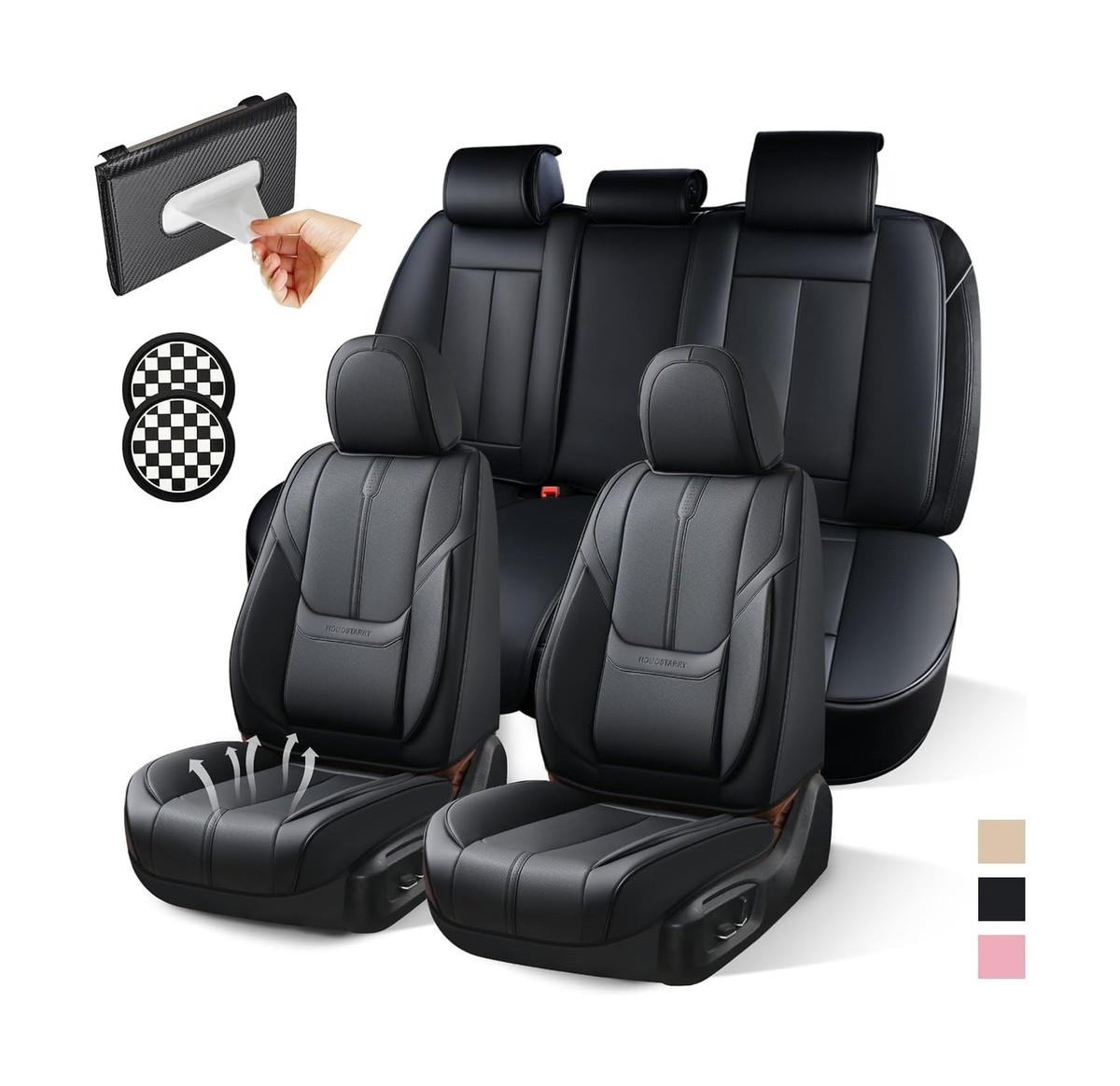 HOMOSTARRY Car Seat Covers Full Set, Nappa Leather Seat Covers
