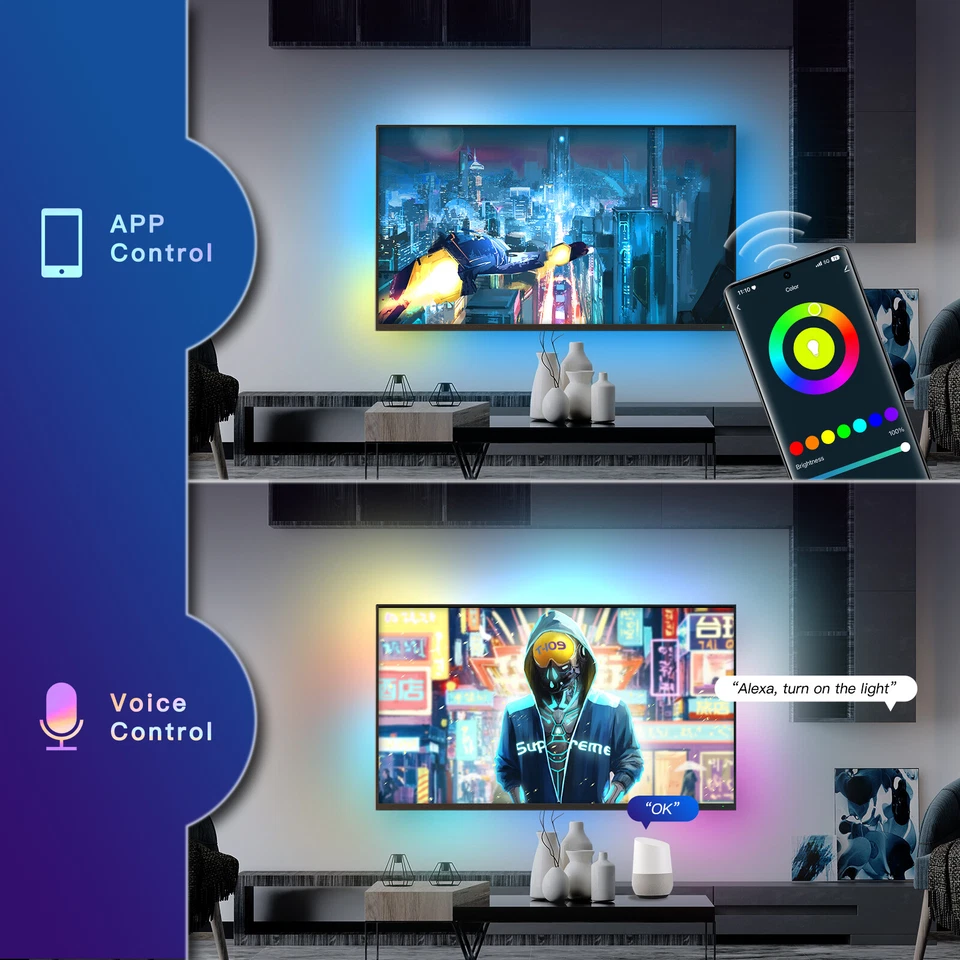 MOES WLAN Smart LED Lichtstripe Streifen TV Hintergrundbeleuchtung 4K HDMI 2.0 - Bild 3 von 4