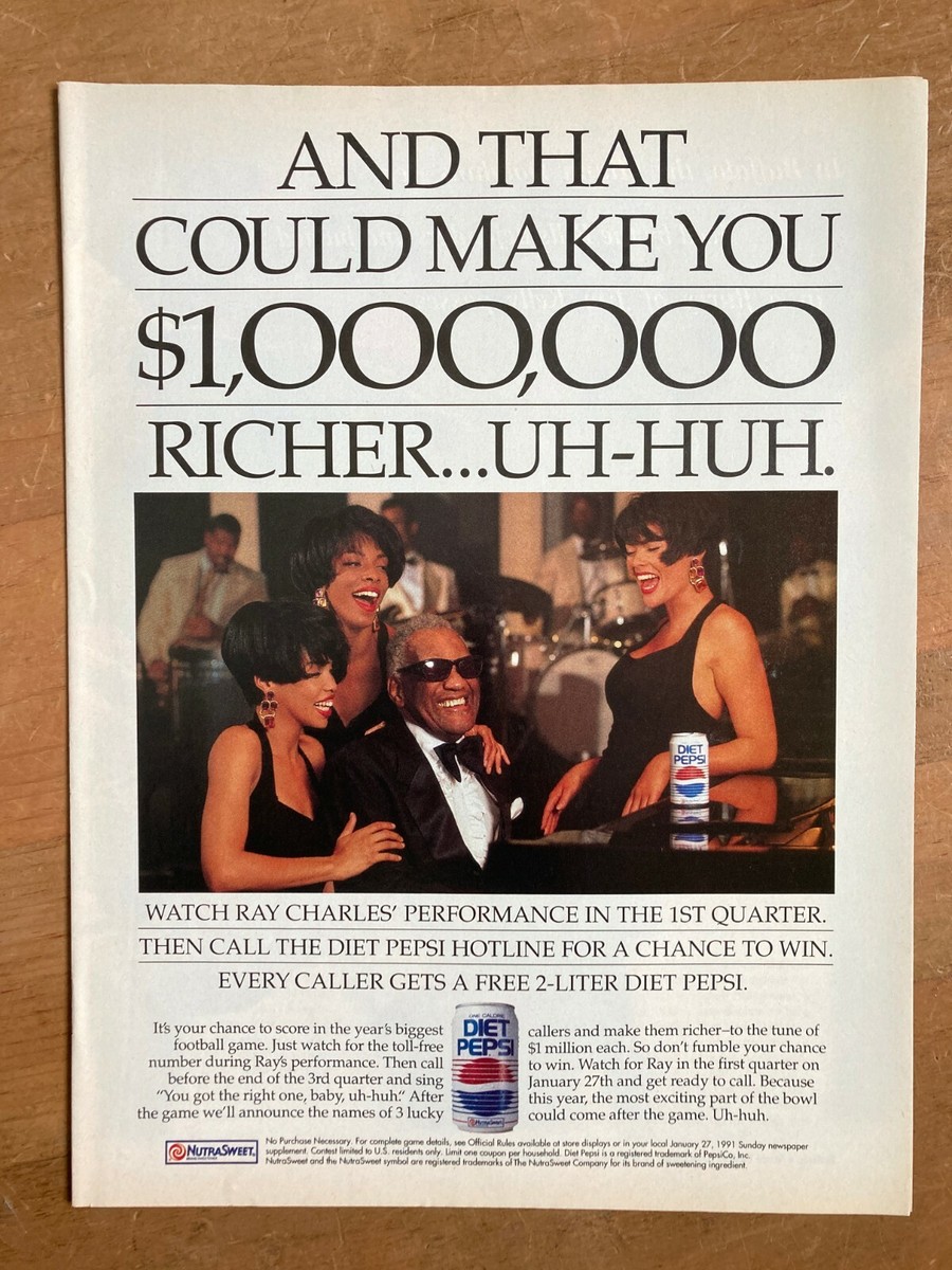 Ray Charles Diet Pepsi Vintage Print Ad 1991