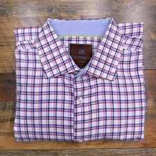 Tattersall London Shirt Mens 16.5 34/35 White Pink Blue Check Button Up