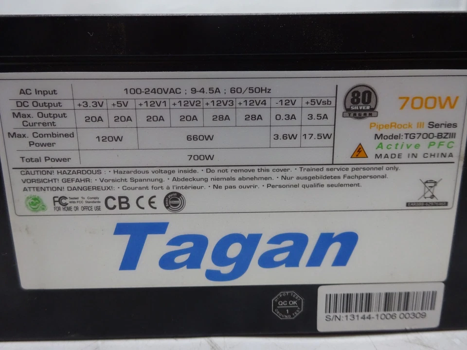 Tagan PipeRock III Series TG700-BZIII 80 Silver 20+4Pin Netzteil 700W #NT2701 - Bild 3 von 4