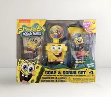 NEW SpongeBob 4pc Soap and Scrub Kids' Body Wash and Shampoo Bath Set