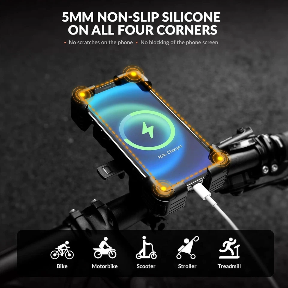 ROCKBROS Soporte para Teléfono Bicicleta 360° Giratorio Manillar Montaje 4.5"-7.2" Universal Foto 3 de 4