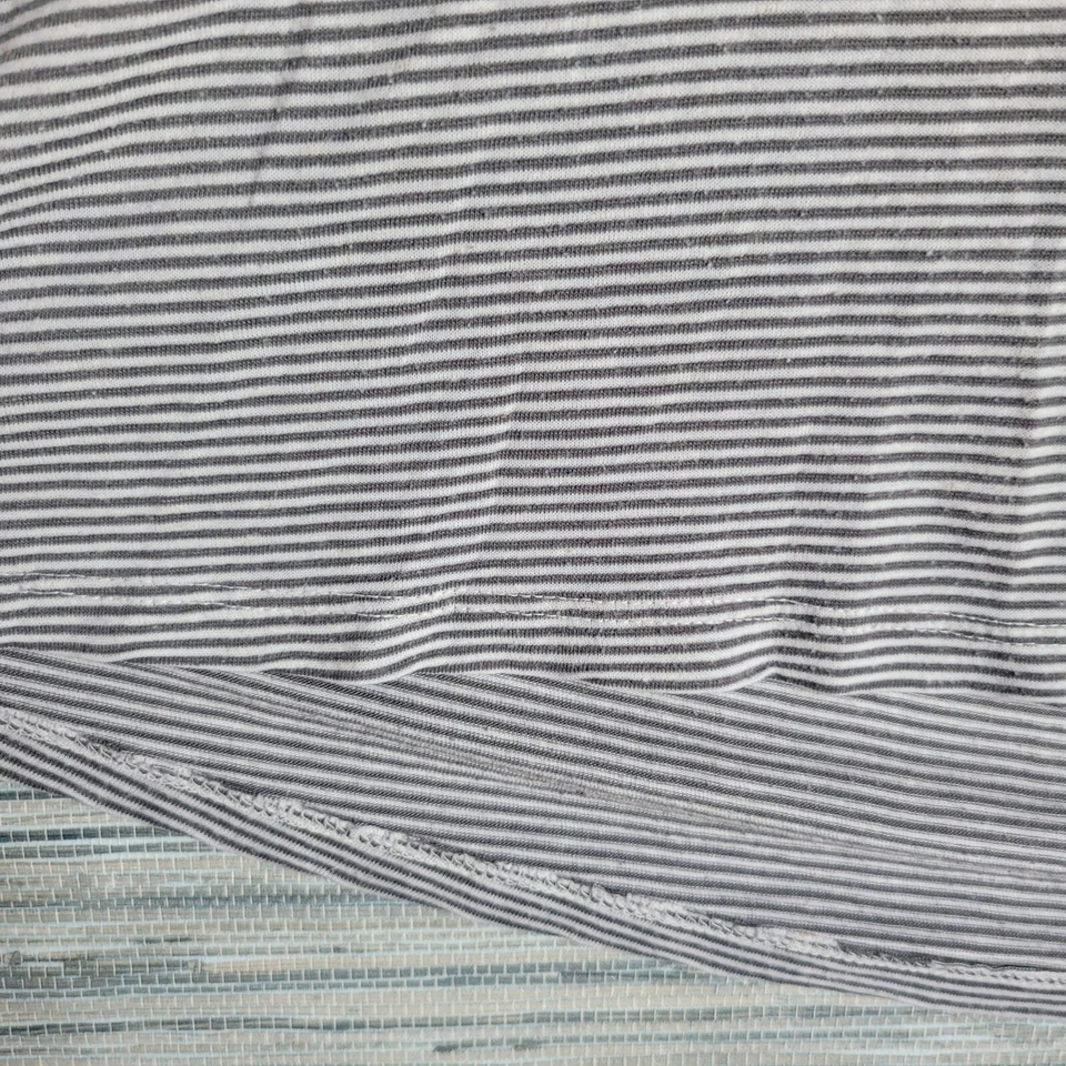 Camisa Top Tresics Gris Rayas Para Mujer Manga Corta Lino Gris Blanco Talla Pequeña Foto 2 de 4