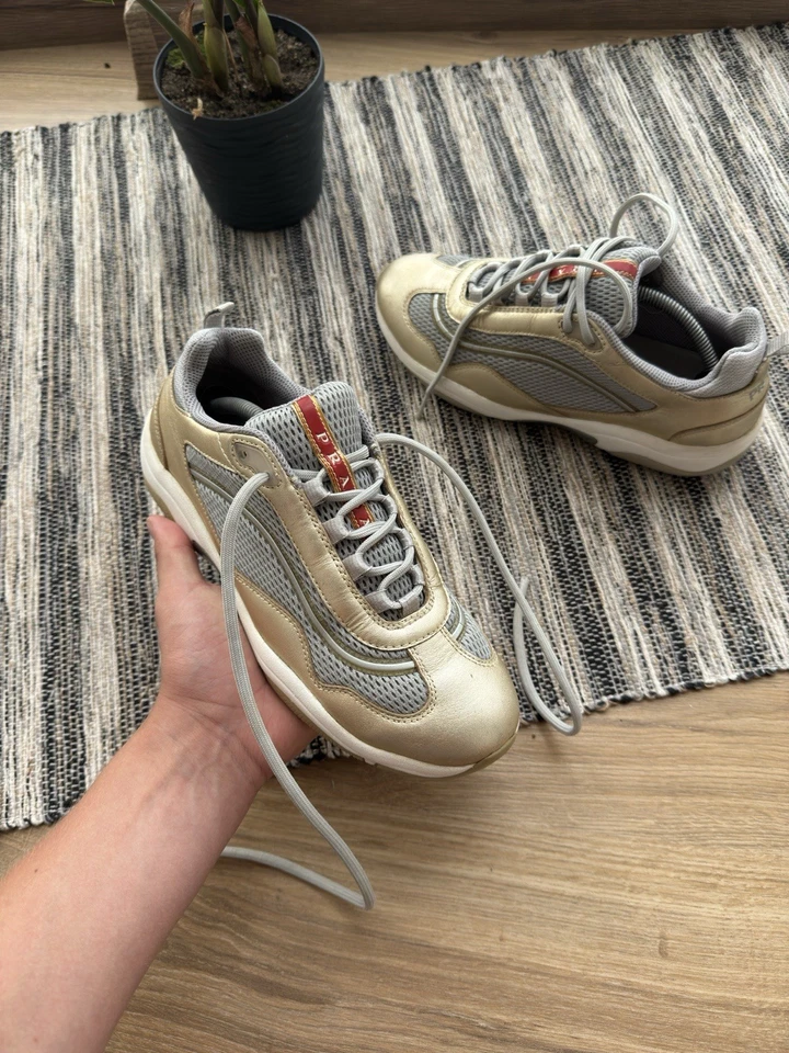 Zapatillas Prada Americas Cup Vintage Raras Doradas Zapatos Talla 38.5 Foto 3 de 4