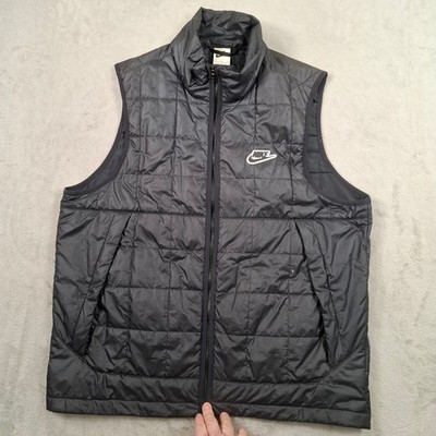 Nike Weste Herren Large Schwarz Puffer Vest Ärmellos Gesteppt Freizeit Outdoor Wandern