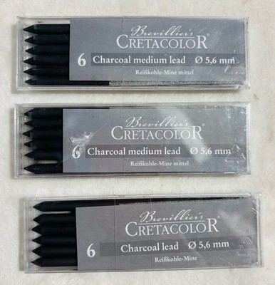 3 Sets Brevillier's Cretacolor Artist's Drawing Leads 5, 6 mm - Charcoal Medium