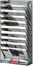 10-Tier Desk Tidy Organiser, A4 Wall Mounted Document Holder, Vertical Metal Mag