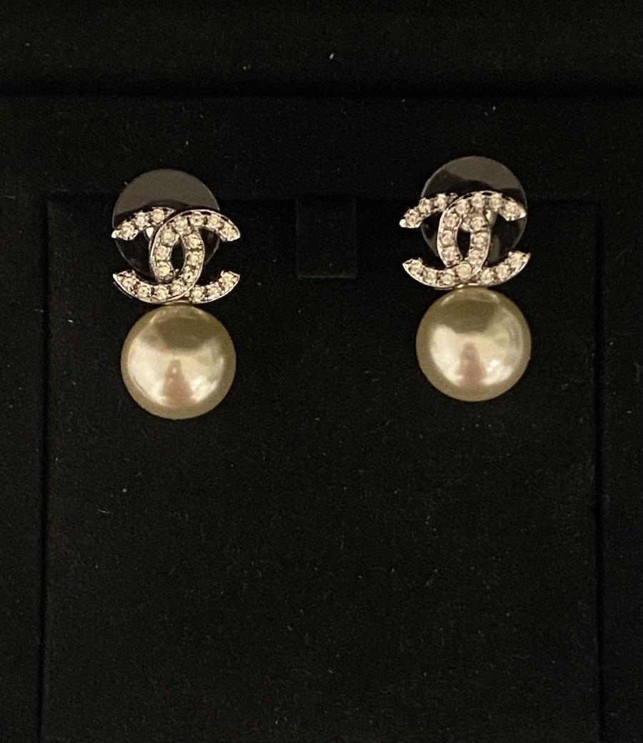 Chanel CC Logo Stud Earrings in Gold or Silver-image