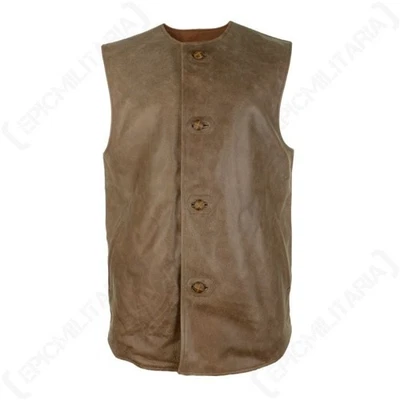WW2 Vêtement Jerkin en Cuir Britannique avec Poches - Reproduction - Marron - Photo 1/4