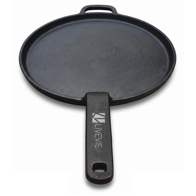 Livevie Pre-Seasoned Cast Iron Tawa, Heavy-Duty 3kg Flat Dosa Tawa for Roti