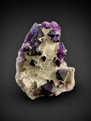 Deep Purple Octaedral Fluorite on Quartz Calcite | De an Mine China | 75mm