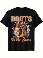 Western Cowboy Boots & Hat Graphic T-Shirt with 