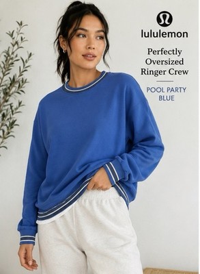 Lululemon Sweatshirt Womens XL Blue Perfectly Oversized Ringer Crew Pool Party