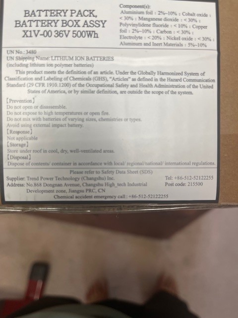 Yamaha E-Bike Battery 36v 500Wh Model : X1V-00 YDX Moro, Wabash