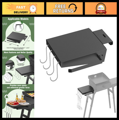 Griddle Side Shelf for 17'' & 22'' Griddles - Table Stand with Tool Hooks & Paper