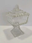 Jeanette Clear Glass Square Pedestal Candy Dish with Lid Wedding Box Compote Vtg