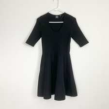 Boss Frankina Black Ribbed Knit Fit And Flare Mini Dress M Quiet Luxury LBD