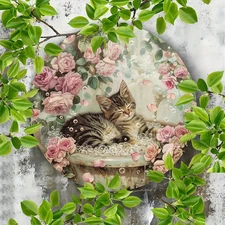 Vintage Cat & Flower Anti-Rust Aluminum Wall Art