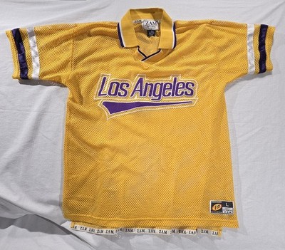 Vintage Rare ZAM Sports Los Angeles Mesh Collar Shirt Men's Large Yellow Purple