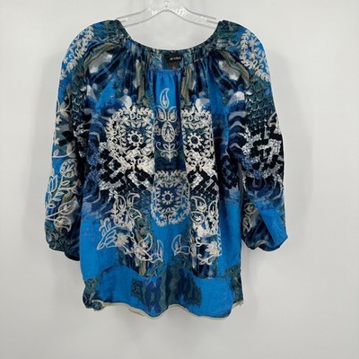 Ali Miles Women Art To Wear Top Size L Boho Abstract Bold Peasant Eclectic Indie