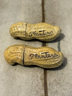 2 VINTAGE 1930S PLANTERS PEANUTS FIGURAL PEANUT NOVELTY CIGARETTE LIGHTERS