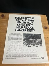 1986 VINTAGE 8X11 PRINT Ad FOR Roche BETA CAROTENE HEALTH FAD/HELP CANCER RISK?