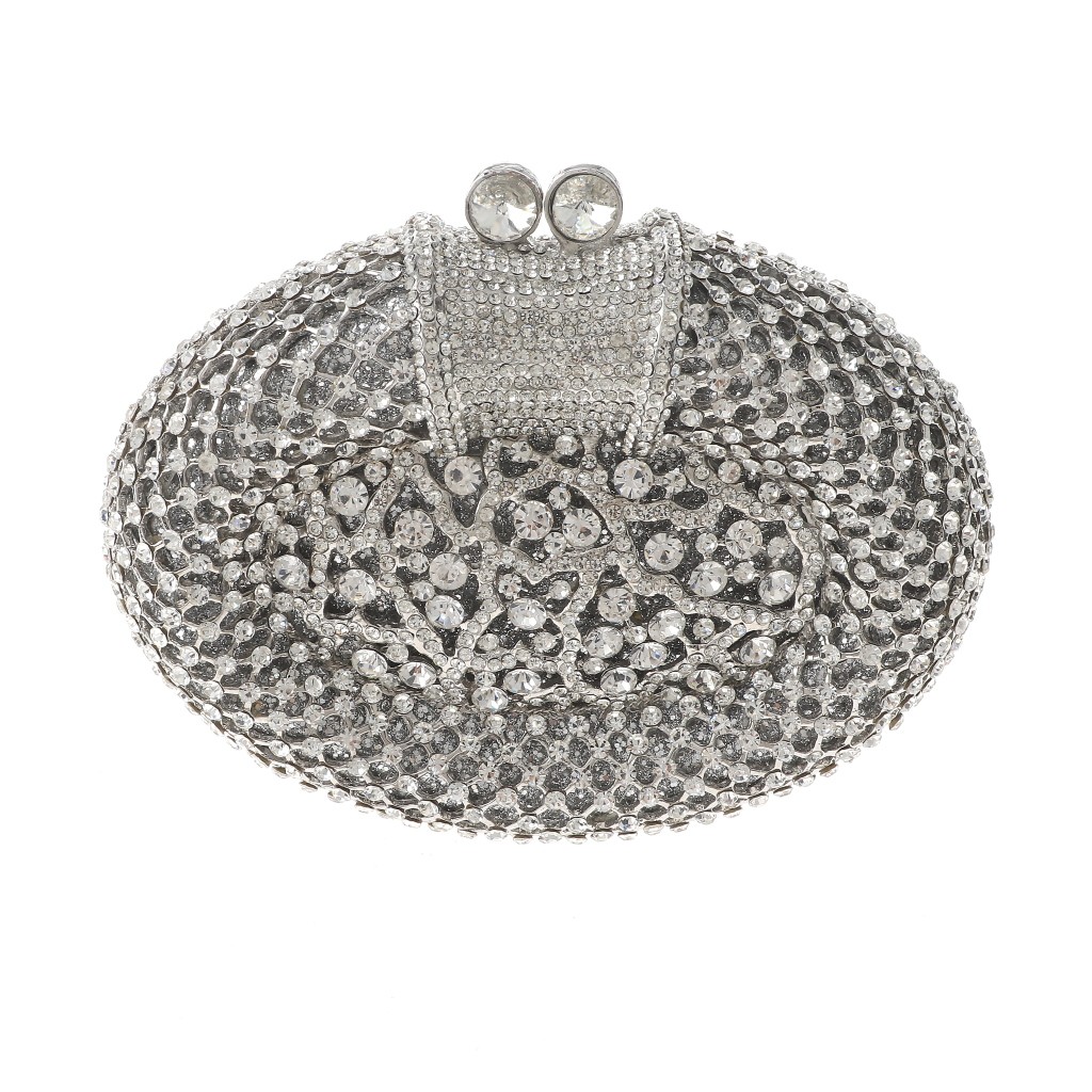 Silver Tone Alloy Metal Crystal Rhinestone Clutch Evening Bag HB6293-SCL