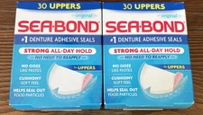 2 New Boxes Sea Bond Denture Adhesive Seals 30 Uppers Each All Day Hold Original