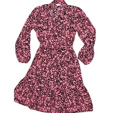 Loft Women's Pink Midi Fit Flare Dress Size M Polyester Long Sleeve Cheetah