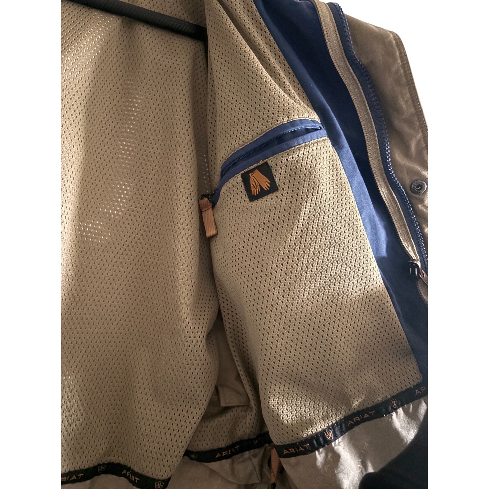 Ariat Womens Blue Tan Full Zip Hooded Jacket Size Medium