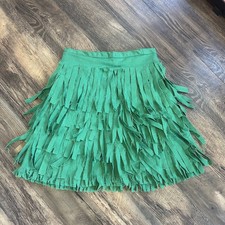 Vintage 1950s Green Fringe Flamingo Style Handmade Mini Skirt Ruffles Petticoat