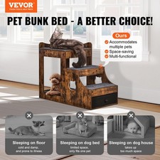 For Pet Bunk Bed with Removable Stairs, Dog/Cat Window Perch with Storage, Mult