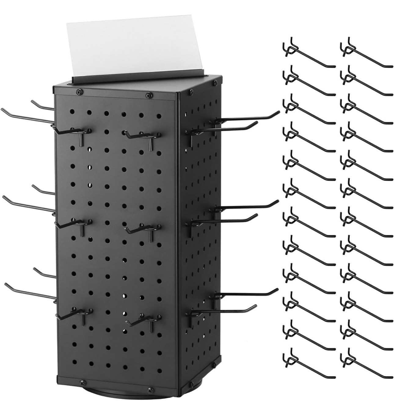 24 Hook Rotating Pegboard Display Stand 4-Sided Metal Spinner Rack ...