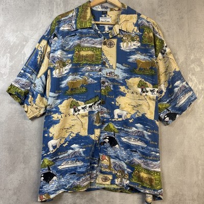 David Carey Originals Hemd Herren 2XL Blau USA Wildlife Geography Kragen Festival