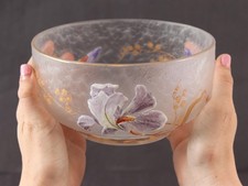 Antique French Art Nouveau LEGRAS Mont Joye Cameo Cut Enamel Art Glass Bowl
