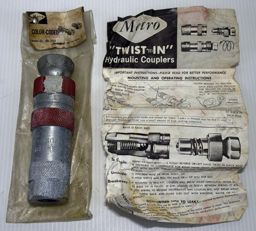 METRO "Twist In"  Hydraulic Coupler 1/2" #M-100 Vintage Part Equipment Vtg