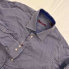 Robert Graham Youth Blue White Seersucker Like Plaid Cotton Long Sleeve Shirt XL