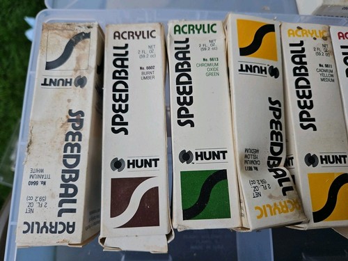 8 NOS Vintage Speedball ACRYLIC Ink Tubes Black Green White Umber Yellow Red - Picture 7 of 7
