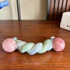 Mackenzie Childs Braided Twist Pastel Ceramic Hand Crafted Handle Pull Red Blue