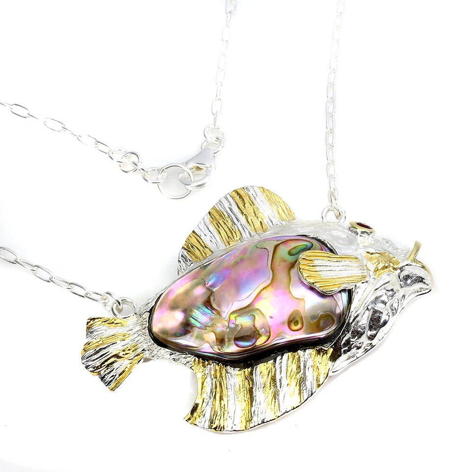 925 Argento Sterling Collana Madreperla 32x19mm Granato Gemma Gioielli 22 - Immagine 2 di 4