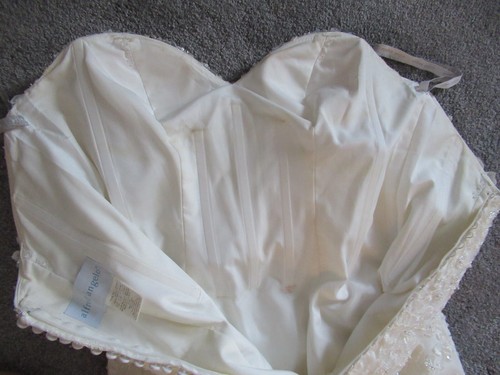 Alfred Angelo White Ivory Lace Strapless Beaded Mermaid Ruffle Wedding Dress L - Picture 20 of 24