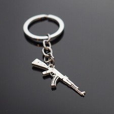 AK-47 Keychain Rifle Machine Gun Model Silver Metal Keyring Mini Key Ring Chain