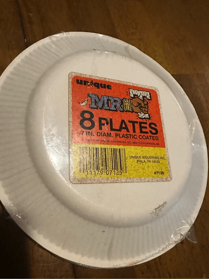"Platos de fiesta recubiertos vintage Mr T A Team nuevos stock antiguo 7"" marca única años 80" Foto 4 de 4
