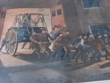 1854 HAND COLORED NEW YORK CITY "THE NIGHT ALARM" N. CURRIER RARE  FIREMAN PRINT