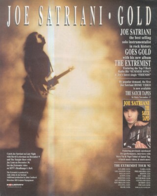 SFBK35 PICTURE/ADVERT 13X11 JOE SATRIANI : THE SATCH TAPES EXTREMIST TOUR 92