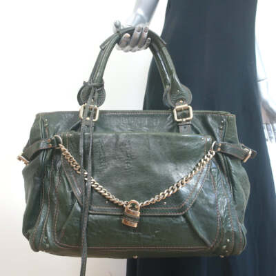 ☆クロエChloe Paddington 限定ダークグリーン 高級シボ革 バック