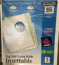 Avery Insertable Extra Wide Dividers, , 5 Big Tab, Clear-#11221