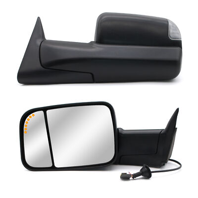 Pair Tow Mirrors Power Signal Light Fits 95-97 Dodge Ram 1500 2500 3500 Black